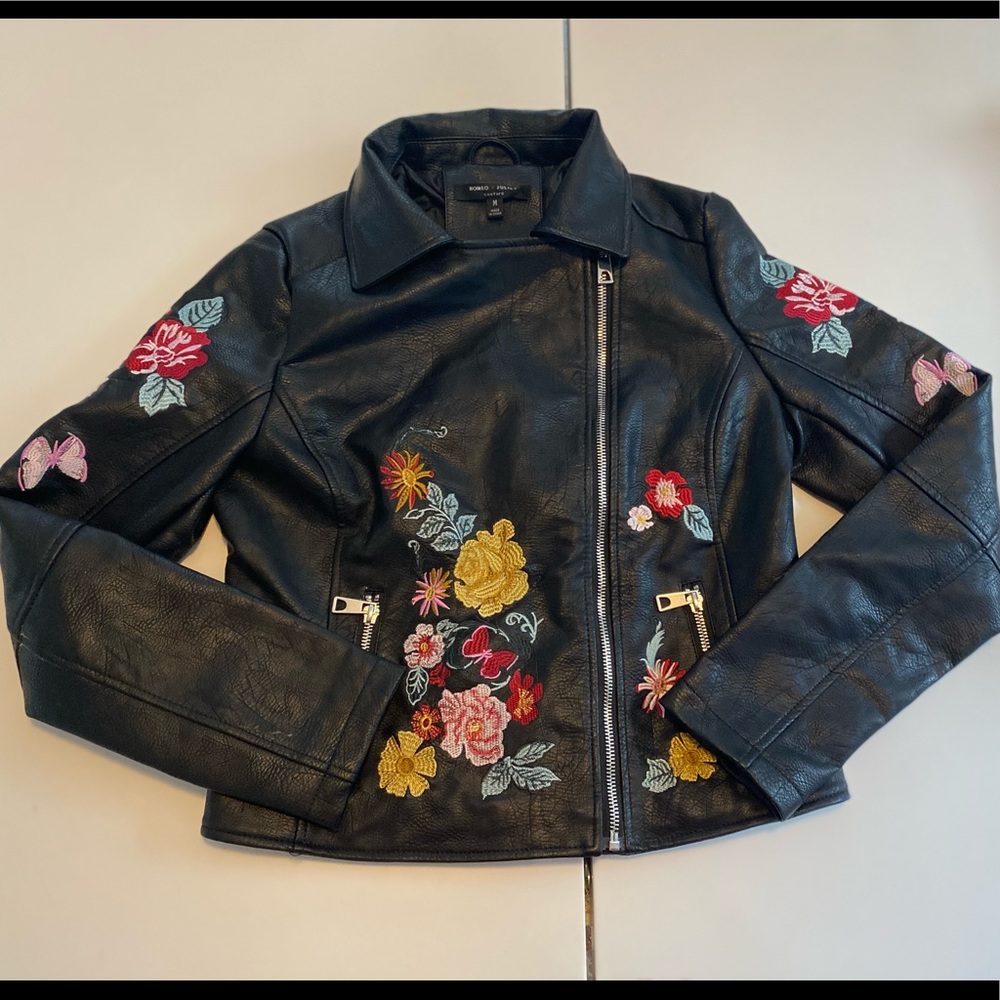 Never Worn Embroidered Cropped Motto Jacket